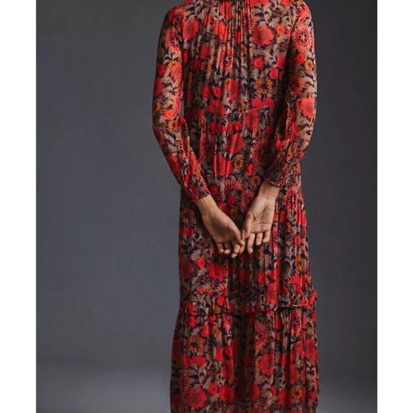 Anthropologie Marais Printed Chiffon Maxi Dress Floral Printed Dress MP - Picture 3 of 8